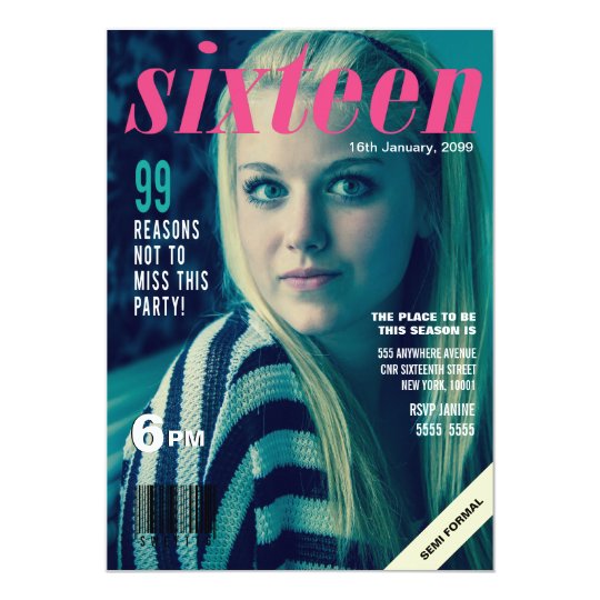 Sweet 16 Sixteen Magazine Cover Photo Invite | Zazzle.com