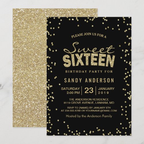 Sweet 16 Sixteen Party | Trendy Gold Glitter Dots Card