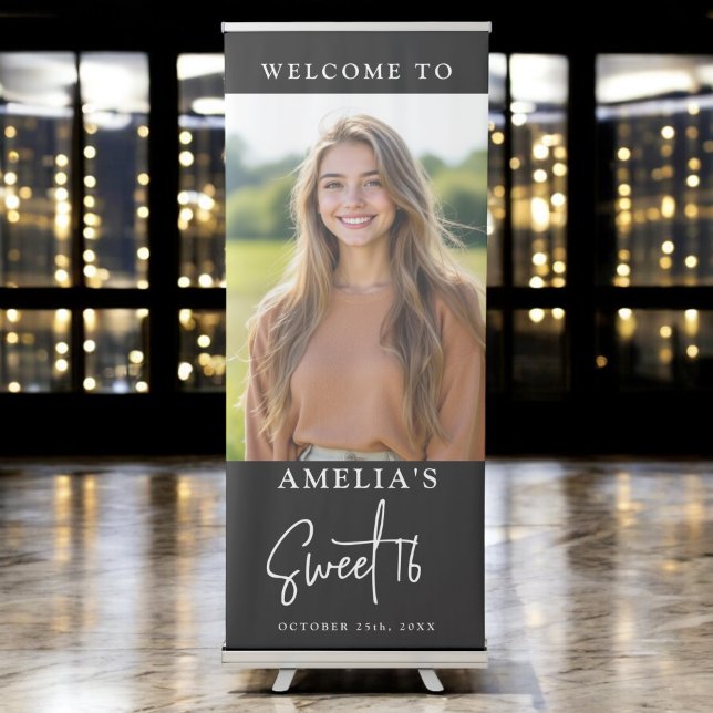 Sweet 16 Sixteen Personalized Minimalist Birthday Retractable Banner (Creator Uploaded)