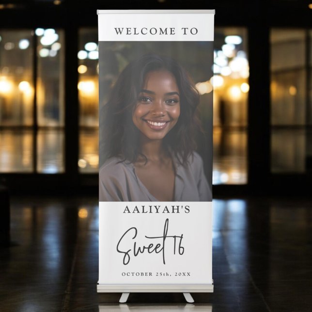 Sweet 16 Sixteen Personalized Minimalist Birthday Retractable Banner (Creator Uploaded)