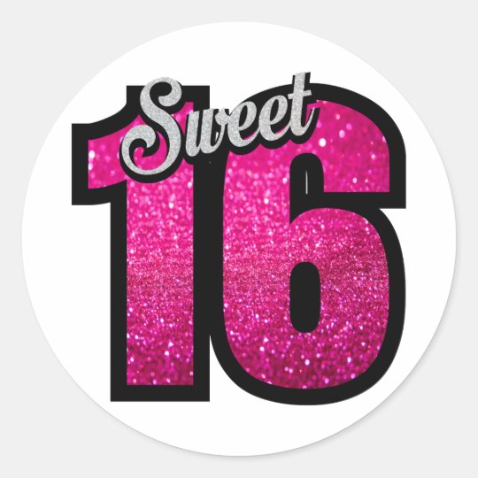 Sweet 16 sixteen pink glitter birthday party girl classic round sticker