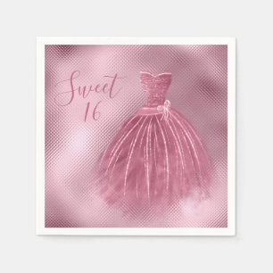 Sweet 16 Sixteen Pink Glitter Dress Elegant Party Napkins