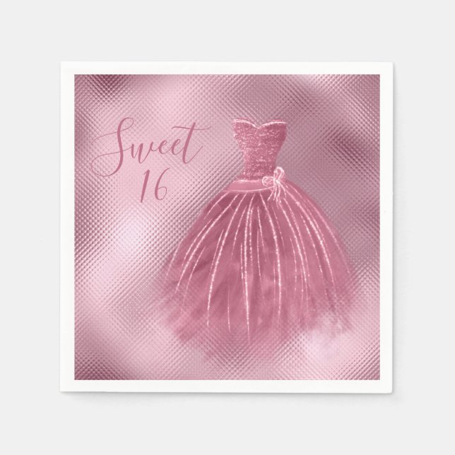 Sweet 16 Sixteen Pink Glitter Dress Elegant Party Napkins (Front)