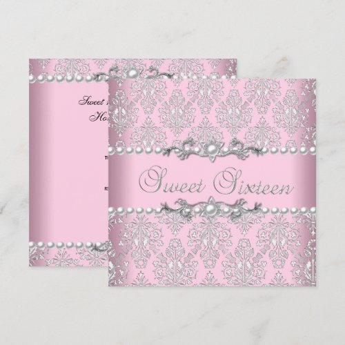 Sweet 16 Sixteen Pink Silver White Pearl Lace Custom Invites