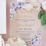 Sweet 16 Sixteen Purple Lilac Floral Butterflies Acrylic Invitations<br><div class="desc">Personalize this lovely Sweet 16 acrylic invitation with your own wording easily and quickly,  simply press the Edit Using Design Tool button to further re-arrange and format the style and placement of the text.  Matching items available in store!  (c) The Happy Cat Studio</div>