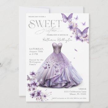 Sweet 16 Sixteen Purple Lilac Floral Butterflies Invitation by KacaoPrints at Zazzle