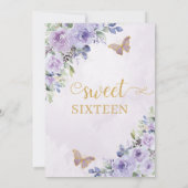 Sweet 16 Sixteen Purple Lilac Floral Butterflies Invitation (Back)