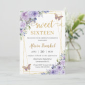 Sweet 16 Sixteen Purple Lilac Floral Butterflies Invitation (Standing Front)