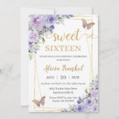 Sweet 16 Sixteen Purple Lilac Floral Butterflies Invitation (Front)