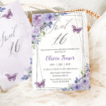 Sweet 16 Sixteen Purple Lilac Floral Butterflies Invitation<br><div class="desc">Personalize this lovely Sweet 16 invitation with own wording easily and quickly,  simply press the customize it button to further re-arrange and format the style and placement of the text.  Matching items available in store!  (c) The Happy Cat Studio</div>