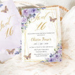 Sweet 16 Sixteen Purple Lilac Floral Butterflies  Invitation<br><div class="desc">Personalize this lovely Sweet 16 invitation with own wording easily and quickly,  simply press the customize it button to further re-arrange and format the style and placement of the text.  Matching items available in store!  (c) The Happy Cat Studio</div>