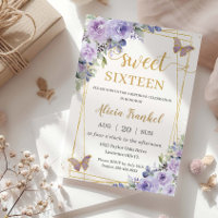 Sweet 16 Sixteen Purple Lilac Floral Butterflies