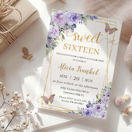 Sweet 16 Sixteen Purple Lilac Floral Butterflies Invitation