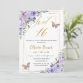 Sweet 16 Sixteen Purple Lilac Floral Butterflies  Invitation (Standing Front)