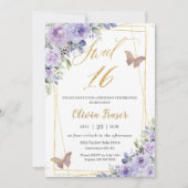 Sweet 16 Sixteen Purple Lilac Floral Butterflies  Invitation (Front)