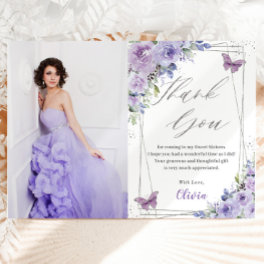 Sweet 16 Sixteen Purple Lilac Floral Butterflies Thank You Card