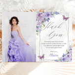 Sweet 16 Sixteen Purple Lilac Floral Butterflies Thank You Card<br><div class="desc">Personalize this lovely Sweet 16 photo thank you card with own wording easily and quickly,  simply press the customize it button to further re-arrange and format the style and placement of the text.  Matching items available in store!  (c) The Happy Cat Studio</div>