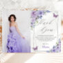 Sweet 16 Sixteen Purple Lilac Floral Butterflies Thank You Card