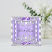 Sweet 16 Sixteen Purple Silver Diamond Party 3I Invitation (Standing Front)