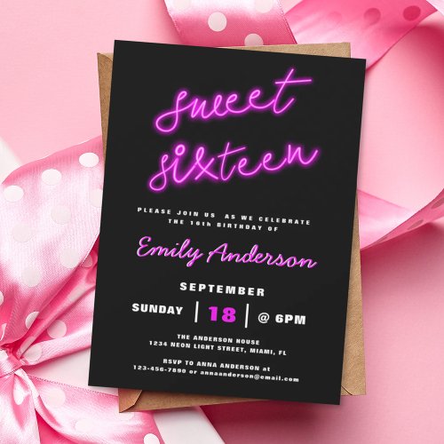 Sweet 16 Sixteen Retro Neon Birthday Party Invitation