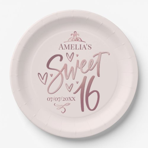 Sweet 16 Sixteen rose gold Paper Plates