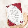 Sweet 16 Sixteen Silver Red Roses Butterflies Invitation