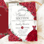 Sweet 16 Sixteen Silver Red Roses Floral Dress Invitation<br><div class="desc">Personalize this lovely sweet 16 birthday invitation with own wording easily and quickly,  simply press the customize it button to further re-arrange and format the style and placement of the text.  Matching items available in store!  (c) The Happy Cat Studio</div>