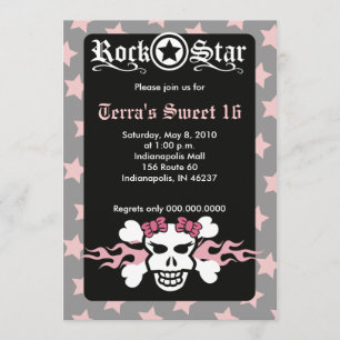 SWEET 16 SIXTEEN SKULL PUNK ROCKER BIRTHDAY INVITATION