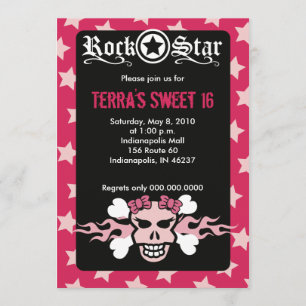 SWEET 16 SIXTEEN SKULL PUNK ROCKER BIRTHDAY INVITATION