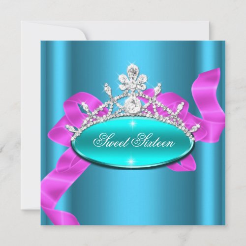 Sweet 16 Sixteen Teal Blue Pink Diamonds Image Invitation