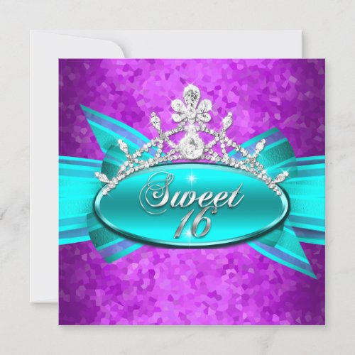 Sweet 16 Sixteen Teal Blue Purple Diamonds Image Invitation