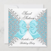 Sweet 16 Sixteen Teal Blue White Diamond Party Invitation (Front)