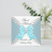 Sweet 16 Sixteen Teal Blue White Diamond Party Invitation (Standing Front)