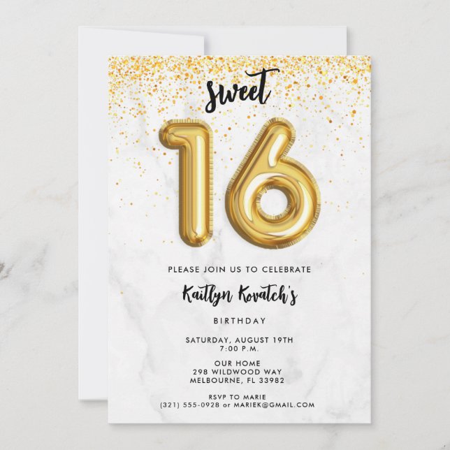 Sweet 16 Sixteenth Birthday Balloon Party Invitation (Front)