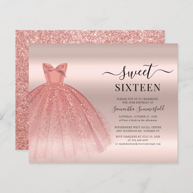 Sweet 16 Sixteenth Birthday Party Invitation (Front/Back)