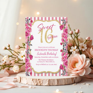 Sweet 16, Sixteenth birthday, pink, Invitation