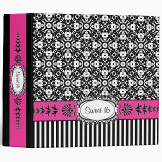 Sweet 16 Sixteenth Brithday Pink and Black Damask 3 Ring Binder