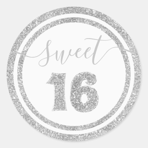 Sweet 16 Sliver Faux Glitter Striped Birthday Classic Round Sticker