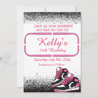 Sweet 16 Sneaker Birthday, Glitter Save The Date
