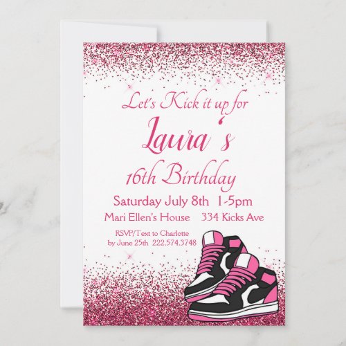Sweet 16 Sneaker Birthday Pink Glitter  Invitation