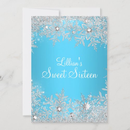 Sweet 16 Snowflake Winter Wonderland Blue RSVP Card