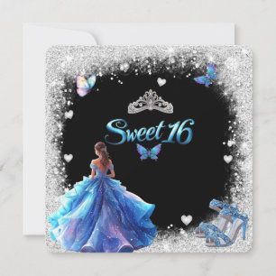 Sweet 16 Sparkle Glitter Crown High Heels Invitation
