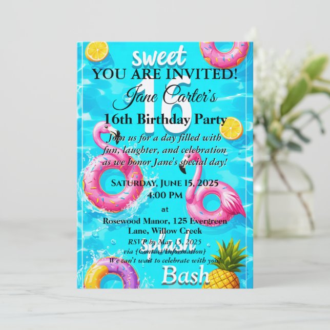 Sweet 16 Splash Bash: Poolside Party Invitation (Standing Front)