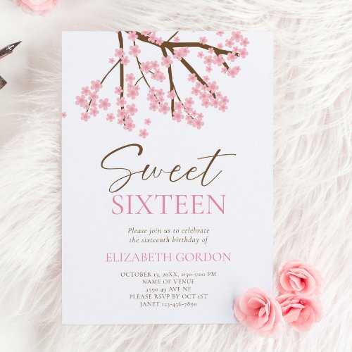 Sweet 16 Spring Cherry Blossoms Floral Birthday Invitation
