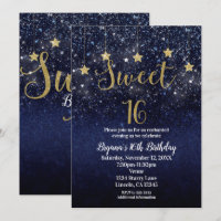Sweet 16 Starry Night Gold Blue Sparkle Sky Party