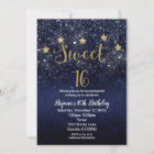 Sweet 16 Starry Night Gold Blue Sparkle Sky Party