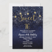 Sweet 16 Starry Night Gold Blue Sparkle Sky Party Invitation (Front)