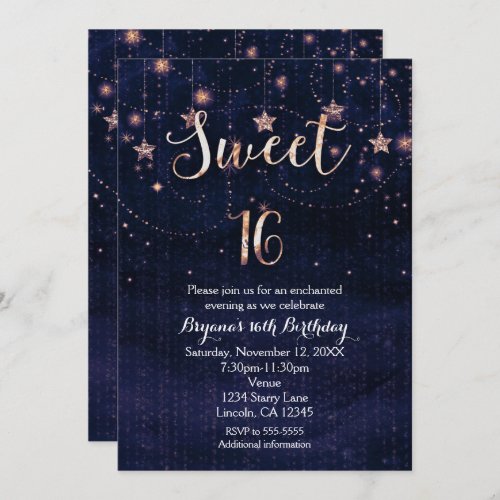 Sweet 16 Starry Night Purple  Gold Invitation