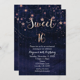 Sweet 16 Starry Night Purple & Gold Invitation