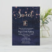 Sweet 16 Starry Night Purple & Gold Invitation (Standing Front)